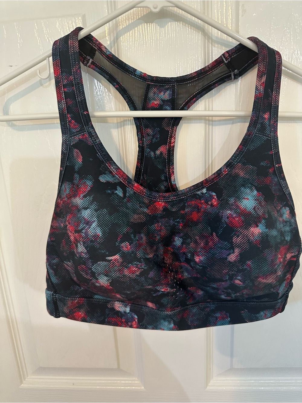 Avia Black Floral-Print Racerback Sports Bra